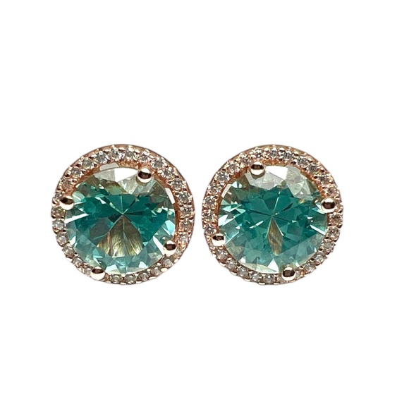 Light Green Tourmaline Earrings 14k Rose Gold Vermeil , October Birthstone Studs - Picture 5 of 7